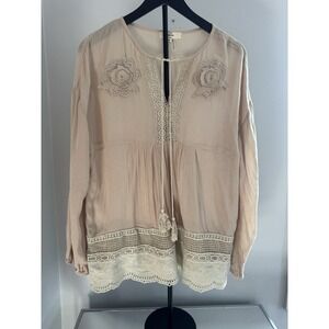Entro Boho Lace Tunic Blouse Medium Cottagecore Peasant Romantic Top